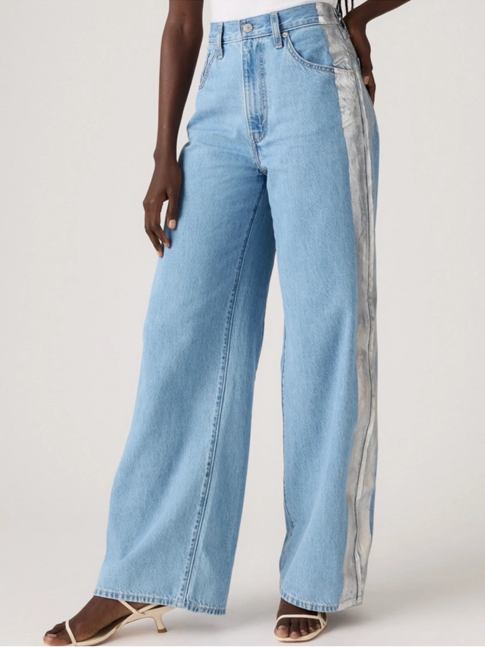 Levi’s Cinch Baggy Blue Wash Silver Stripe High Rise Wide Leg Jeans 33